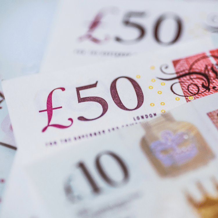 Close-up of GBP notes