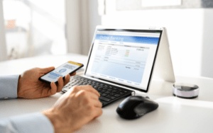 Online banking app on laptop